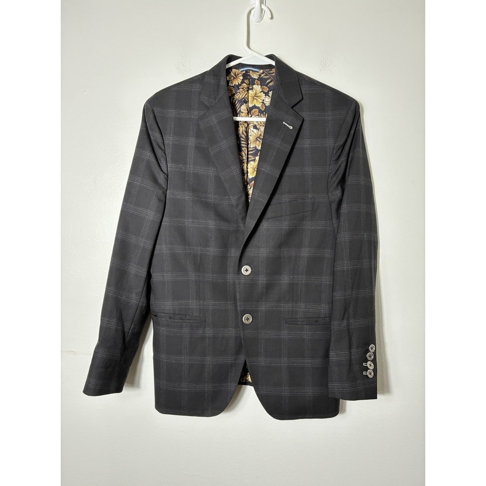 CYP Men's 100% Wool Blazer Sz 38" Black Plaid 2 Button Closure Preppy Office